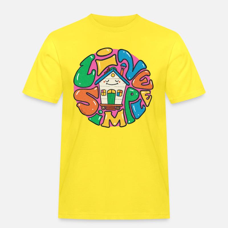 Lebe ein einfaches Tiny House - Männer Workwear T-Shirt - Gelb