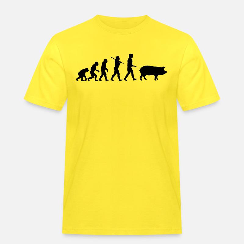 Evolution zum Schwein - Männer Workwear T-Shirt - Gelb