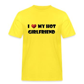 I LOVE MY HOT GIRLFRIEND - Männer Workwear T-Shirt - Gelb - Vorne - AI Model Male 185 dark (185cm)