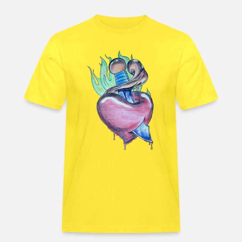Loderndes Herz - Männer Workwear T-Shirt - Gelb