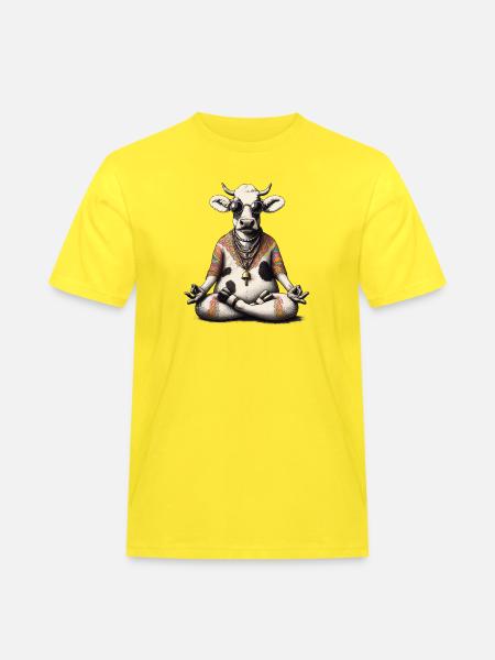 Schweizer Milchkuh Hippie Meditation - Männer Workwear T-Shirt - Gelb