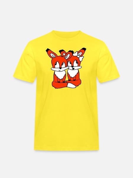 2 Foxes Couple In Love Two Friends Love Team Cute - Men's Workwear T-Shirt - yellow