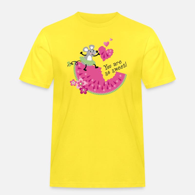 Cute Mouse with Melon - Men's Workwear T-Shirt - yellow