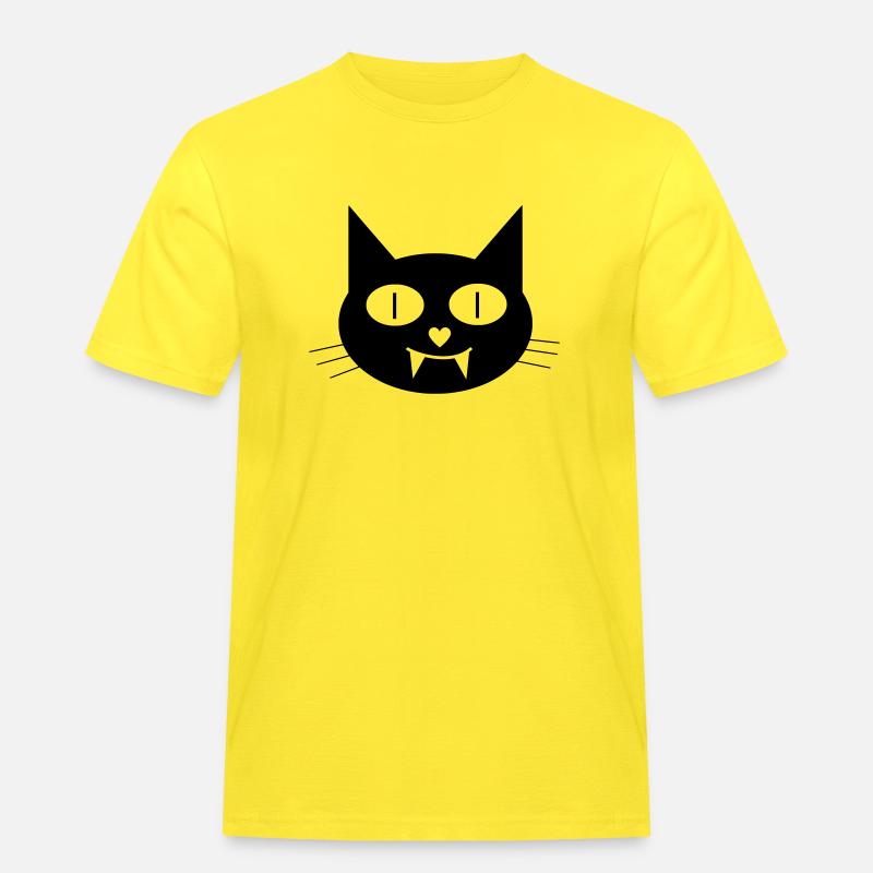 Halloween Vampir-Katze mit Eckzähnen - Männer Workwear T-Shirt - Gelb