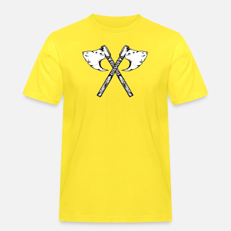 Wikinger Axt, gezeichneter Gruß - Männer Workwear T-Shirt - Gelb