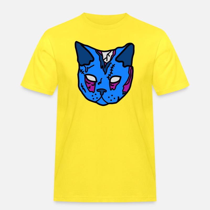 Blauer Katzenmaske Patchwork - Männer Workwear T-Shirt - Gelb