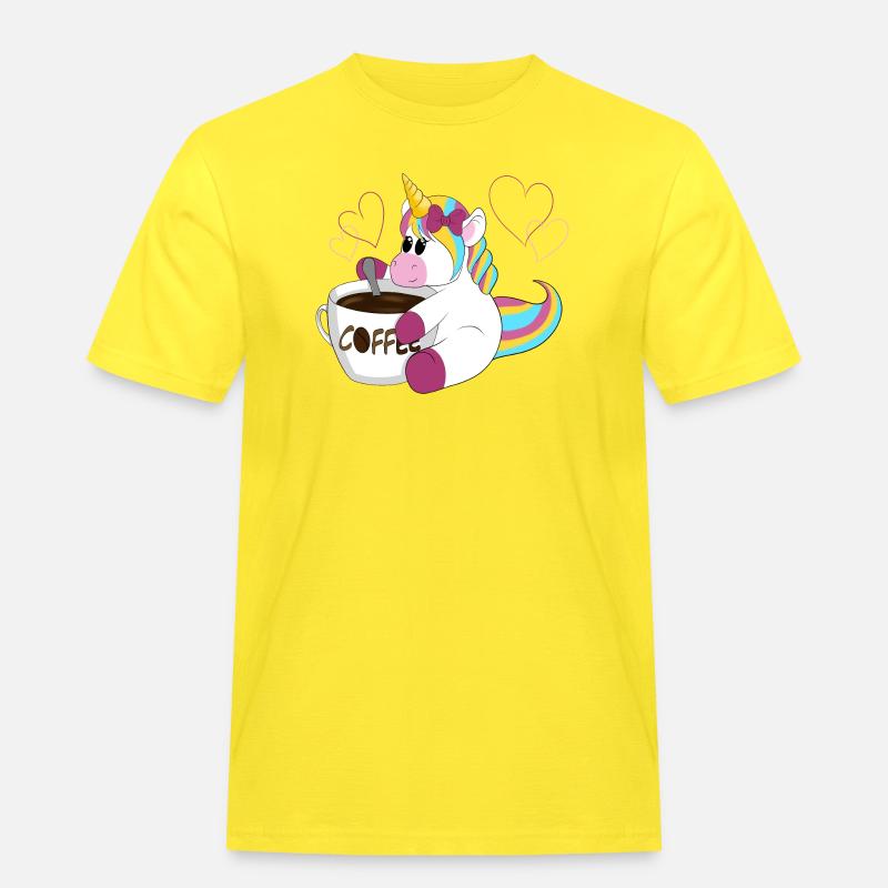 Regenbogen Einhorn Kaffeezauber - Männer Workwear T-Shirt - Gelb