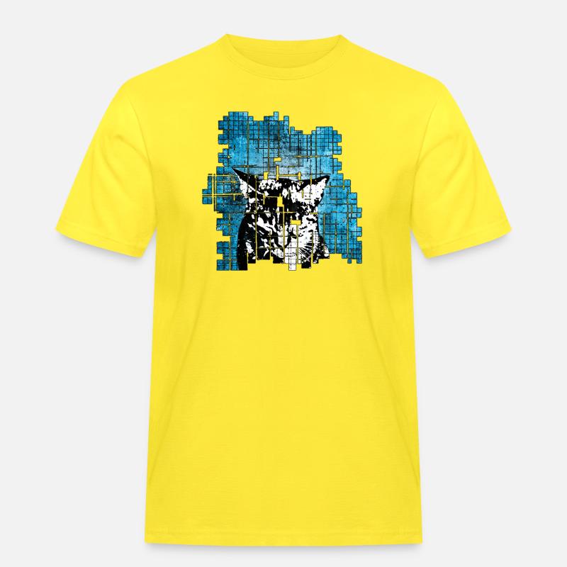 Graffiti-Stil Katzenporträt mit blauer Explosion - Männer Workwear T-Shirt - Gelb