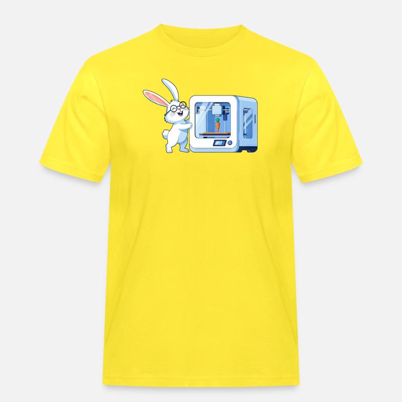 Funny Rabbit Nerd Programmer 3D Printer - Men's Workwear T-Shirt - yellow