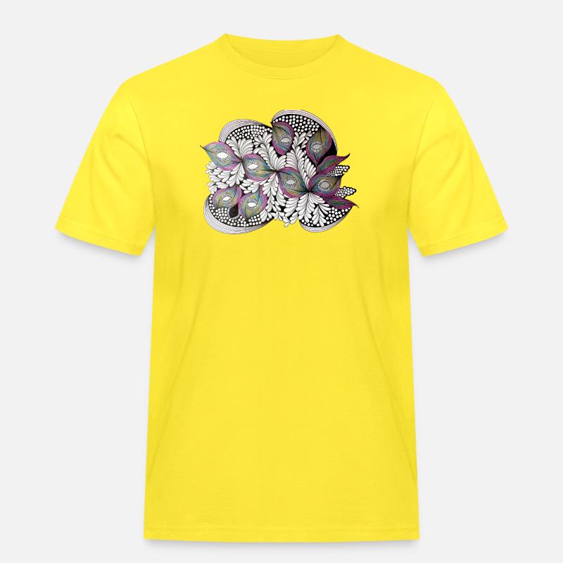 Peacock Feather Doodle Pattern - Men's Workwear T-Shirt - yellow