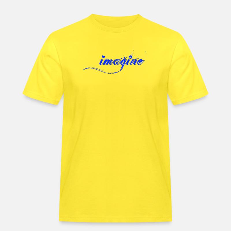 Imagine Blaue Farbklecks Script - Männer Workwear T-Shirt - Gelb