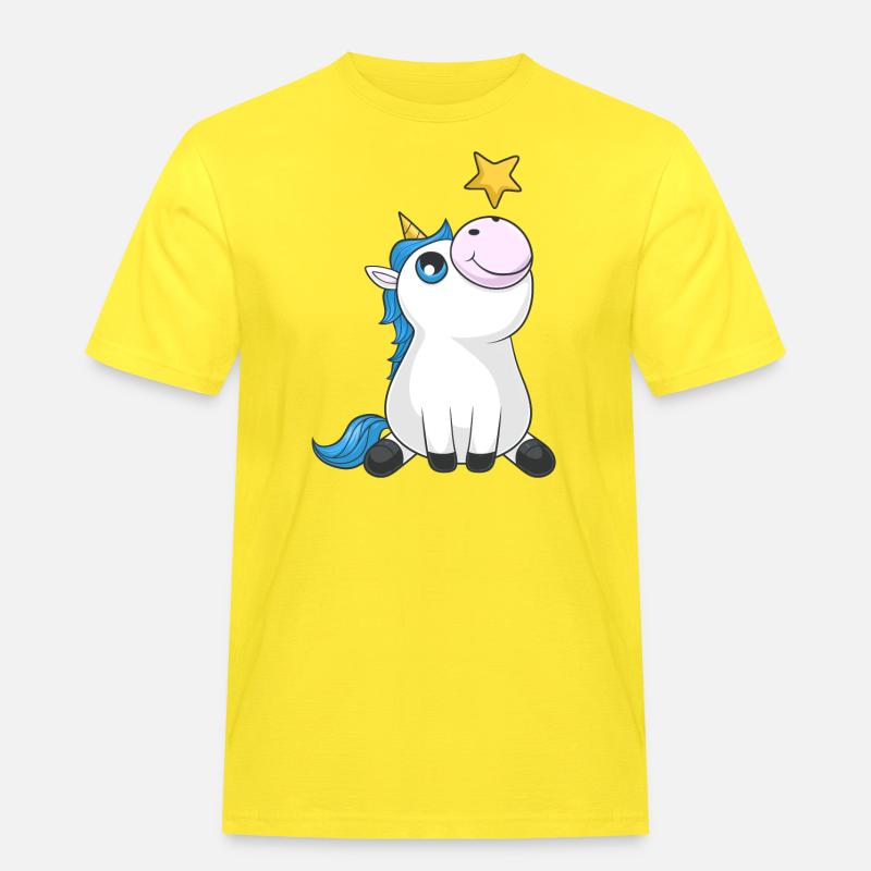 Süßes Comic Einhorn - Männer Workwear T-Shirt - Gelb