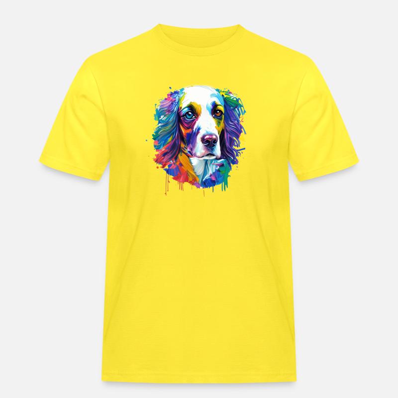 Englischer Springer Spaniel Bunte Spritzkunst - Männer Workwear T-Shirt - Gelb
