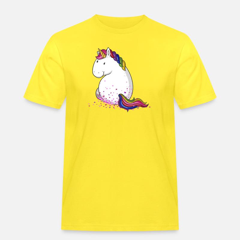 Konfetti Einhorn Comic - Männer Workwear T-Shirt - Gelb