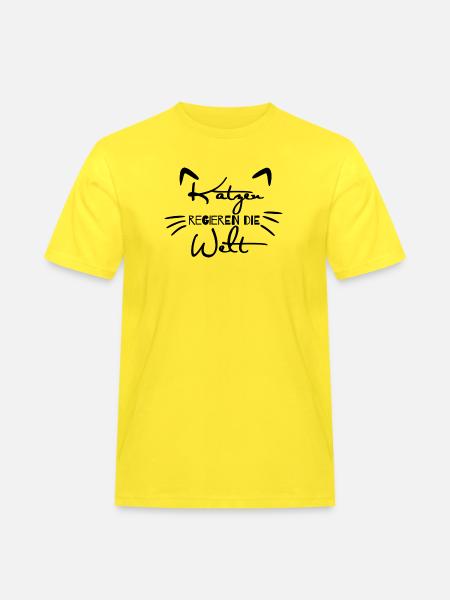 Katzen regieren die Welt - Männer Workwear T-Shirt - Gelb