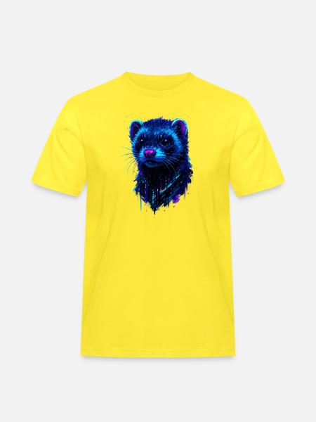 Kosmisches Frettchen mit Neonlichtblitzen - Männer Workwear T-Shirt - Gelb