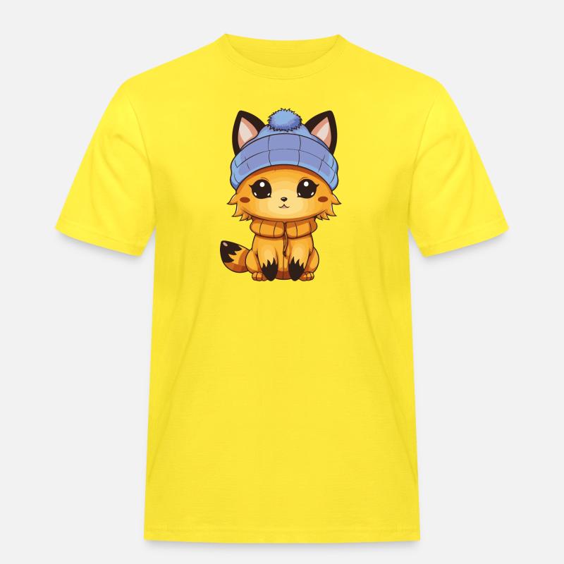 Fuchs Comic - Männer Workwear T-Shirt - Gelb