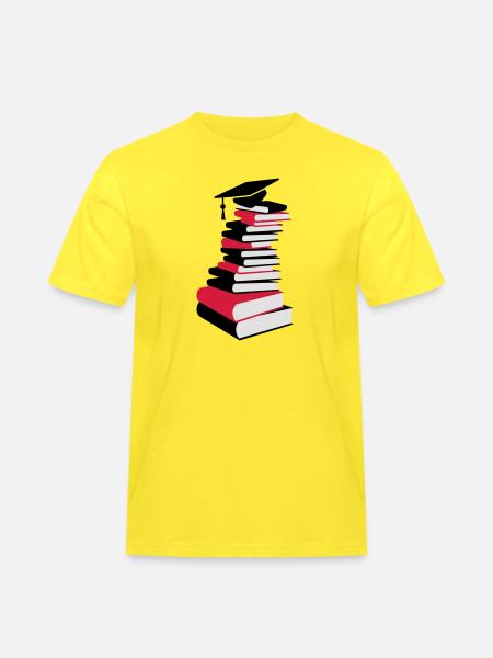 Bücherstapel mit Doktorhut - Männer Workwear T-Shirt - Gelb