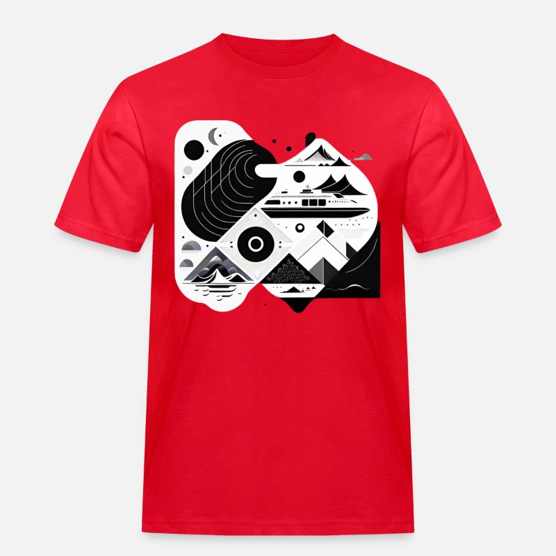Collage Modern-Stil/ Berge, Schiff Landschaft - Männer Workwear T-Shirt - Rot