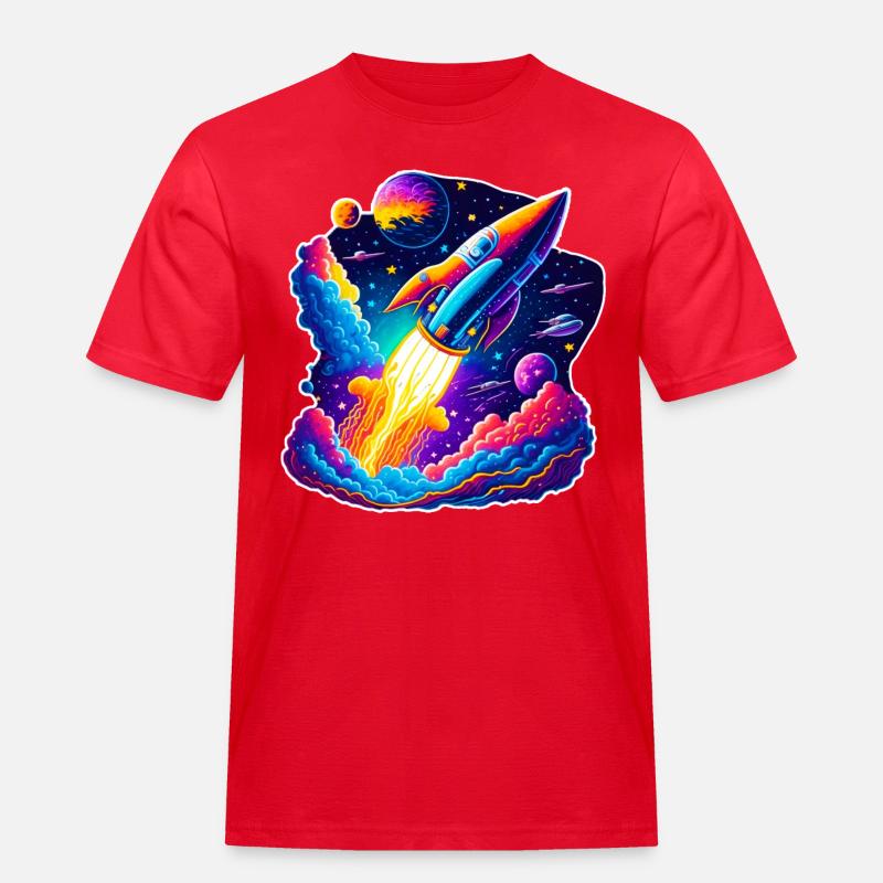 Space View / Rocket - Männer Workwear T-Shirt - Rot