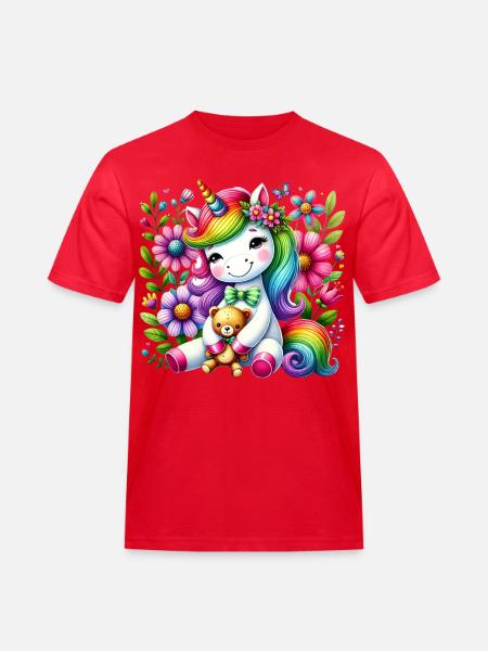 Regenbogen Einhorn Blumentraum - Männer Workwear T-Shirt - Rot