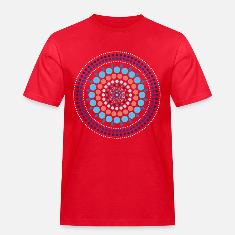Blue Gradient Dot Mandala - Männer Workwear T-Shirt - Rot