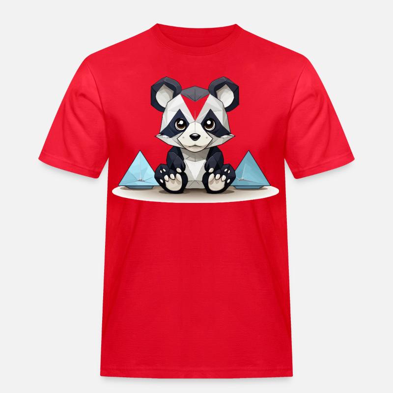 Low-Poly Panda am Eisgebirge - Männer Workwear T-Shirt - Rot