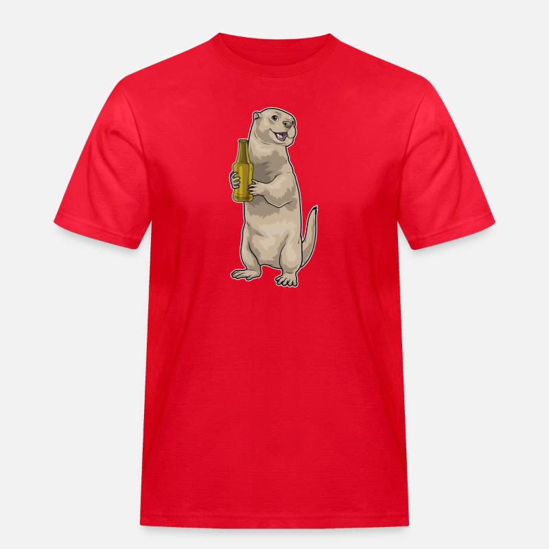 Otter Flasche Bier - Männer Workwear T-Shirt - Rot