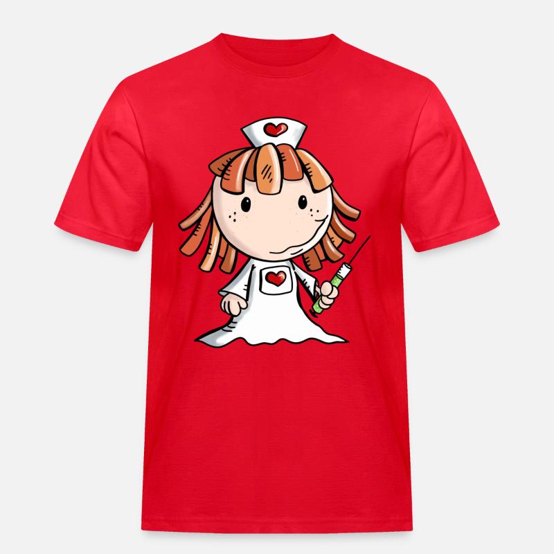 Krankenschwester Comic mit Herz und Spritze - Männer Workwear T-Shirt - Rot