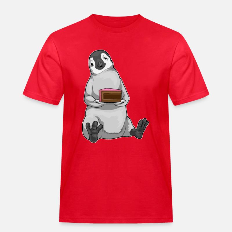 Pinguin Kuchen - Männer Workwear T-Shirt - Rot