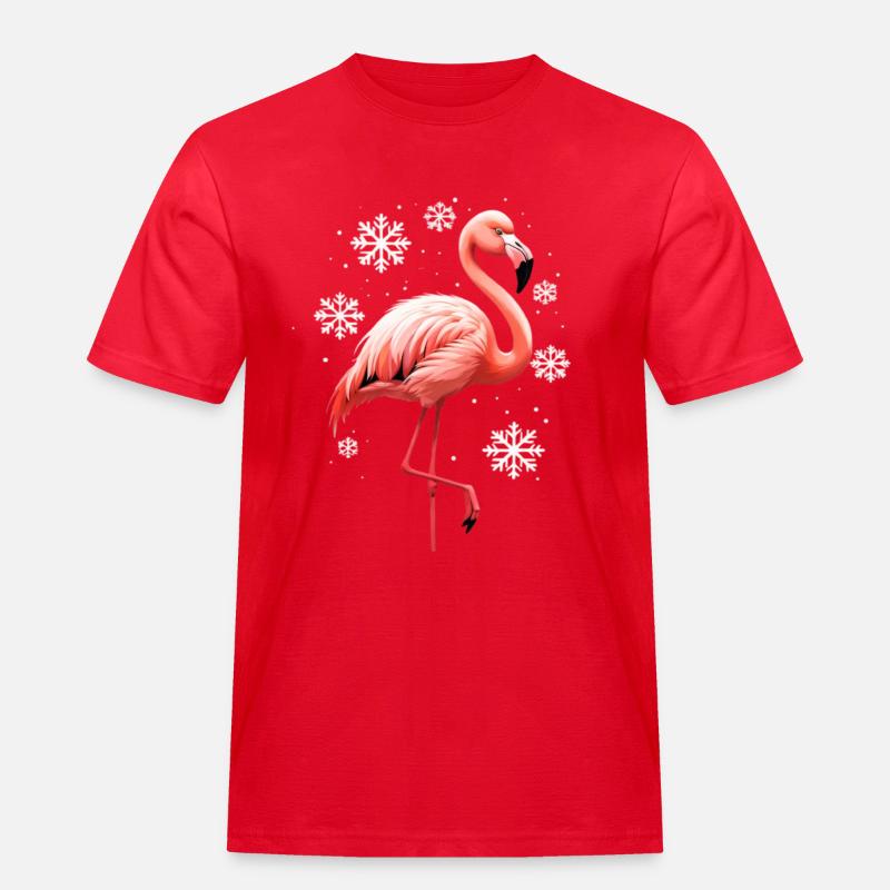 Flamingo Winterszene mit Schneeflocken - Männer Workwear T-Shirt - Rot