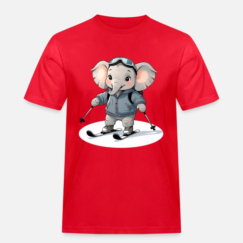 Skiing Elephant Pullover Hoodie - Men's Workwear T-Shirt - red