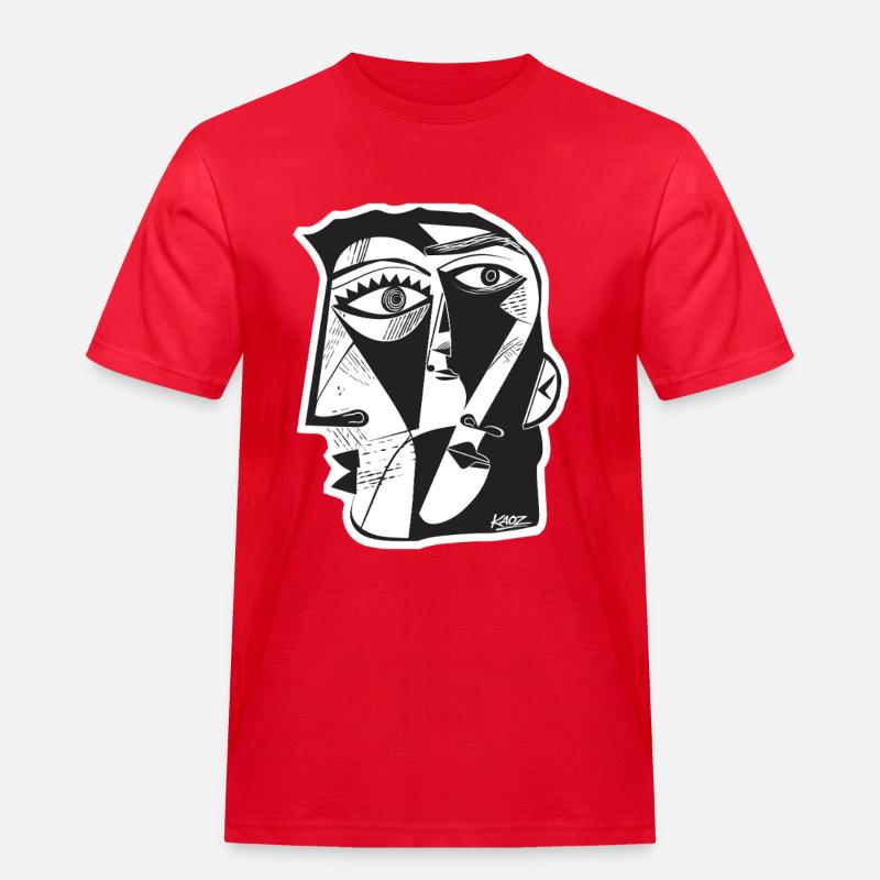 Cubist Face Linework - Men's Workwear T-Shirt - red