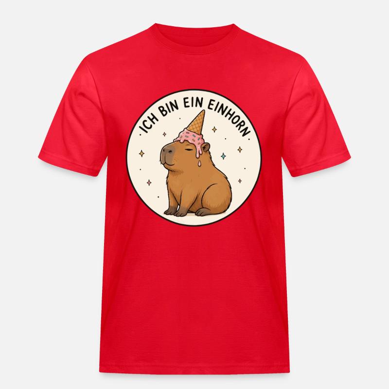 Capybara Einhorn - Männer Workwear T-Shirt - Rot