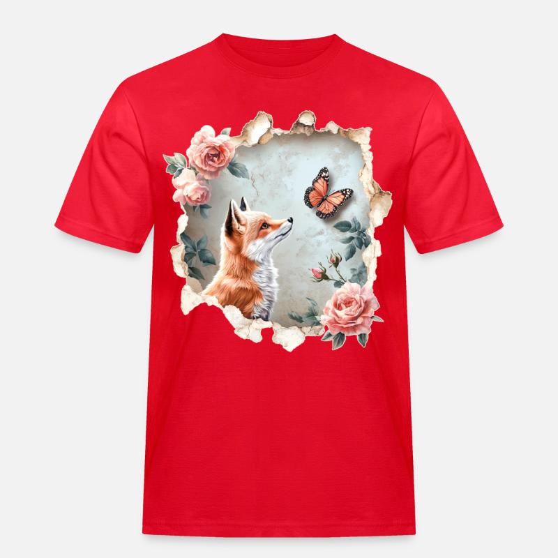 Fuchs mit Schmetterling - Männer Workwear T-Shirt - Rot