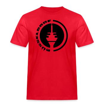 Düsseldorf Fernsehturm Emblem - Männer Workwear T-Shirt - Rot - Vorne - AI Model Male 185 dark (185cm)