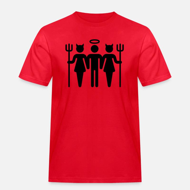 Teufel-Engel-Teufel / Devil-Cherub-Devil (M) - Männer Workwear T-Shirt - Rot