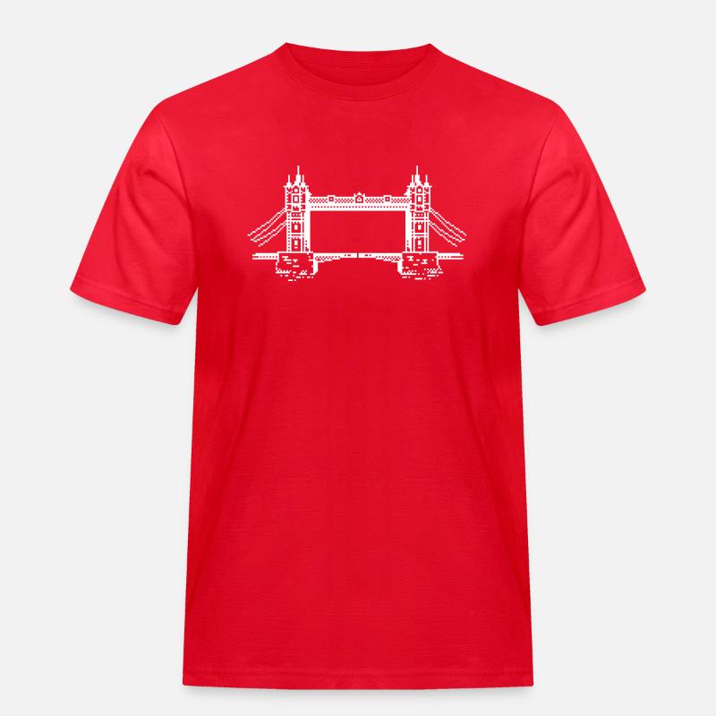 1Bit Pixel Tower Bridge - Männer Workwear T-Shirt - Rot