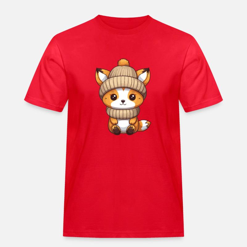 Fuchs Winter Comic - Männer Workwear T-Shirt - Rot