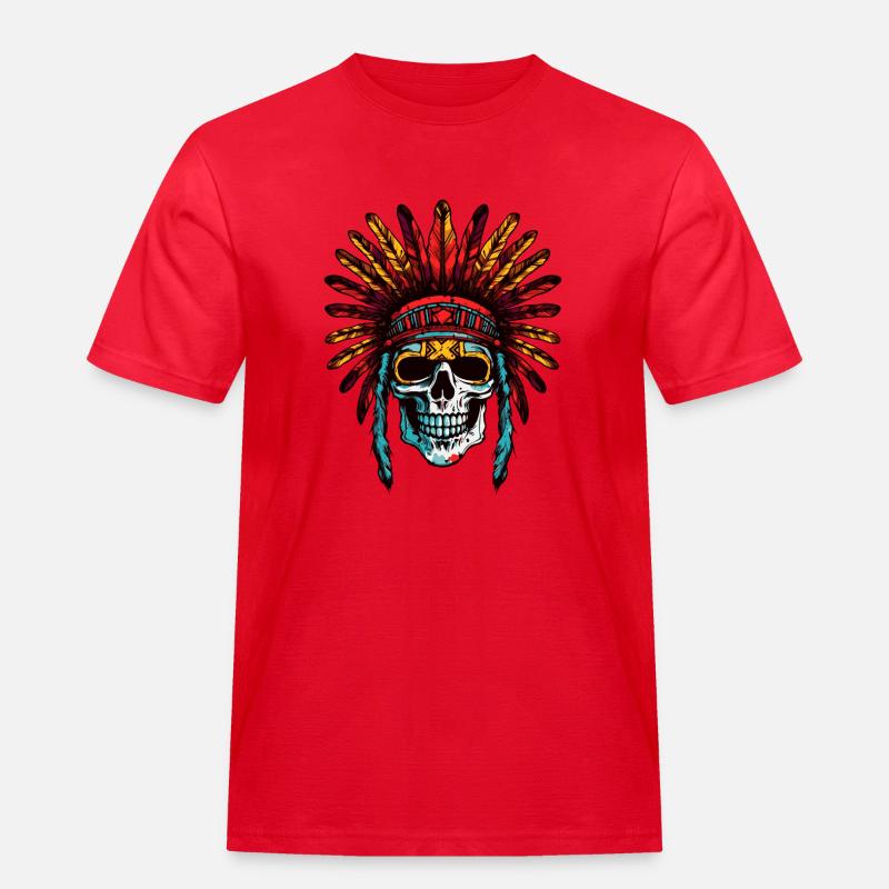 Apache Totenkopf Indianer - Männer Workwear T-Shirt - Rot