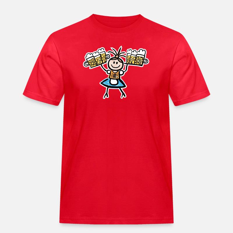 Kellnerin im Dirndl mit Biertablett - Männer Workwear T-Shirt - Rot