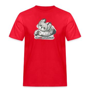 Schlafmütze Krissi, Schneeleopard - Männer Workwear T-Shirt - Rot - Vorne - AI Model Male 185 dark (185cm)