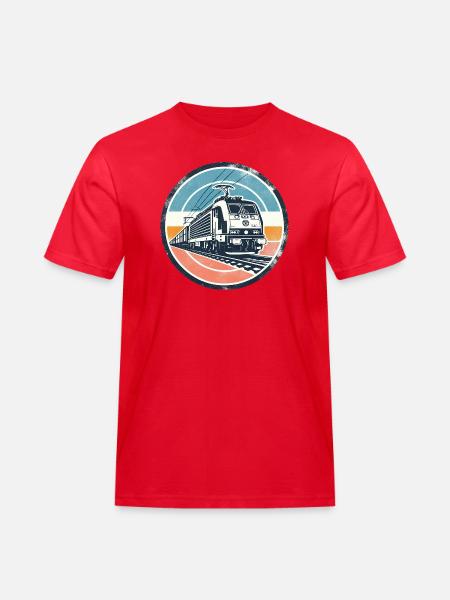 E-Lok mit Güterzug - Männer Workwear T-Shirt - Rot