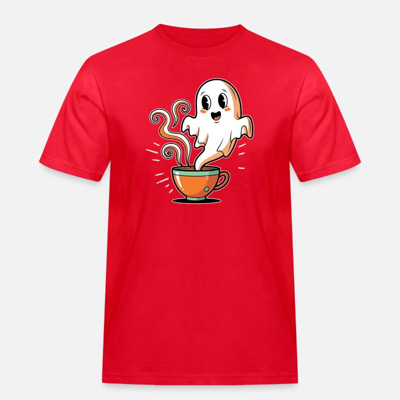Kaffeegeist mit charmantem Gesicht - Männer Workwear T-Shirt - Rot