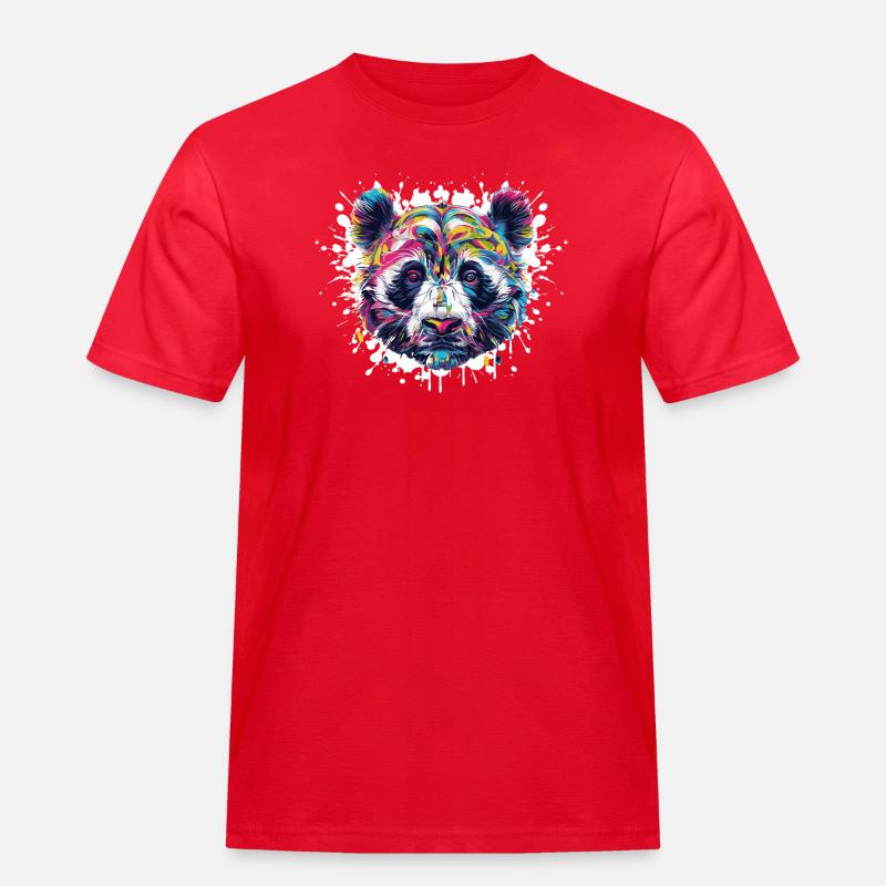 Bunter Panda Kopf Farbexplosion - Männer Workwear T-Shirt - Rot