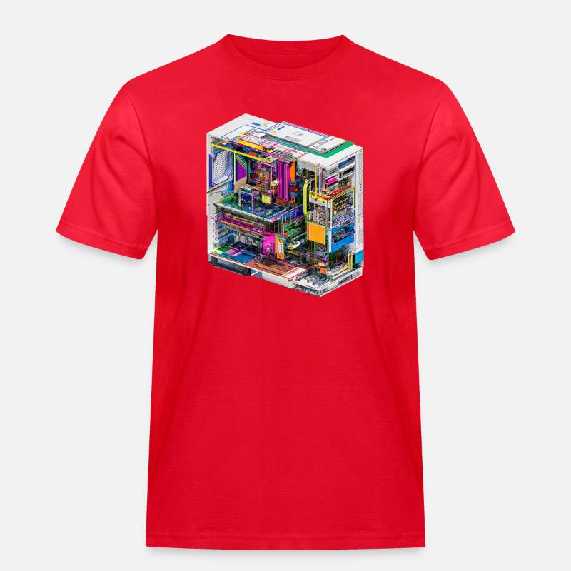 Buntes Innenleben eines Computers - Männer Workwear T-Shirt - Rot