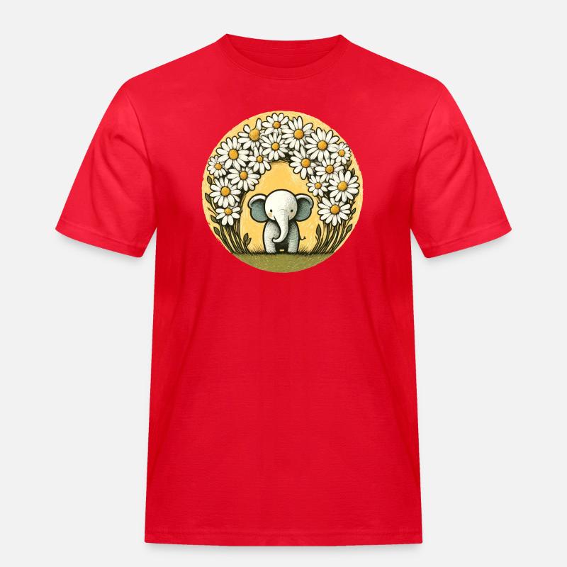 Elefant im Gänseblümchen-Ring - Männer Workwear T-Shirt - Rot