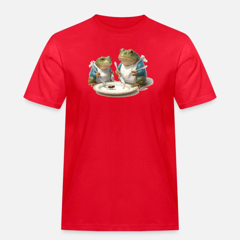 Frosch-Dinner: Fliege am Teller - Männer Workwear T-Shirt - Rot