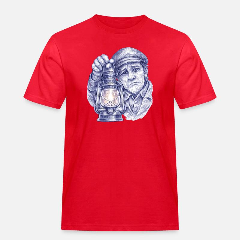 Älterer Mann mit Laterne - Männer Workwear T-Shirt - Rot
