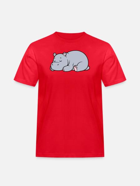 Sleeping Hippopotamus Tired Lazy Vector - Men's Workwear T-Shirt - red